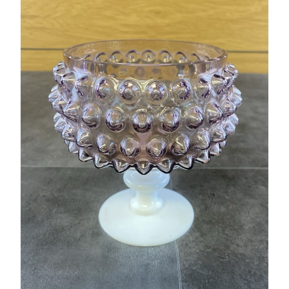 VTG Imperial MCM Amethyst Purple Hobnail Milk Glass Pedestal Candy Dish